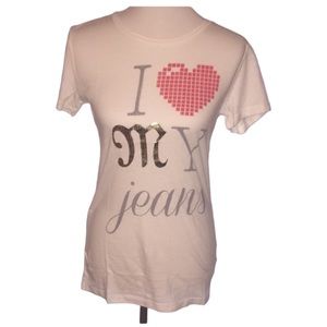Miss Me Ivory Foil I Love My Jeans tee shirts